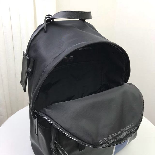 prada男包 普拉達專櫃2020爆款 2VZ066 Prada新款雙肩包 Prada男士後背包 黑+黑+藍  pyd2039